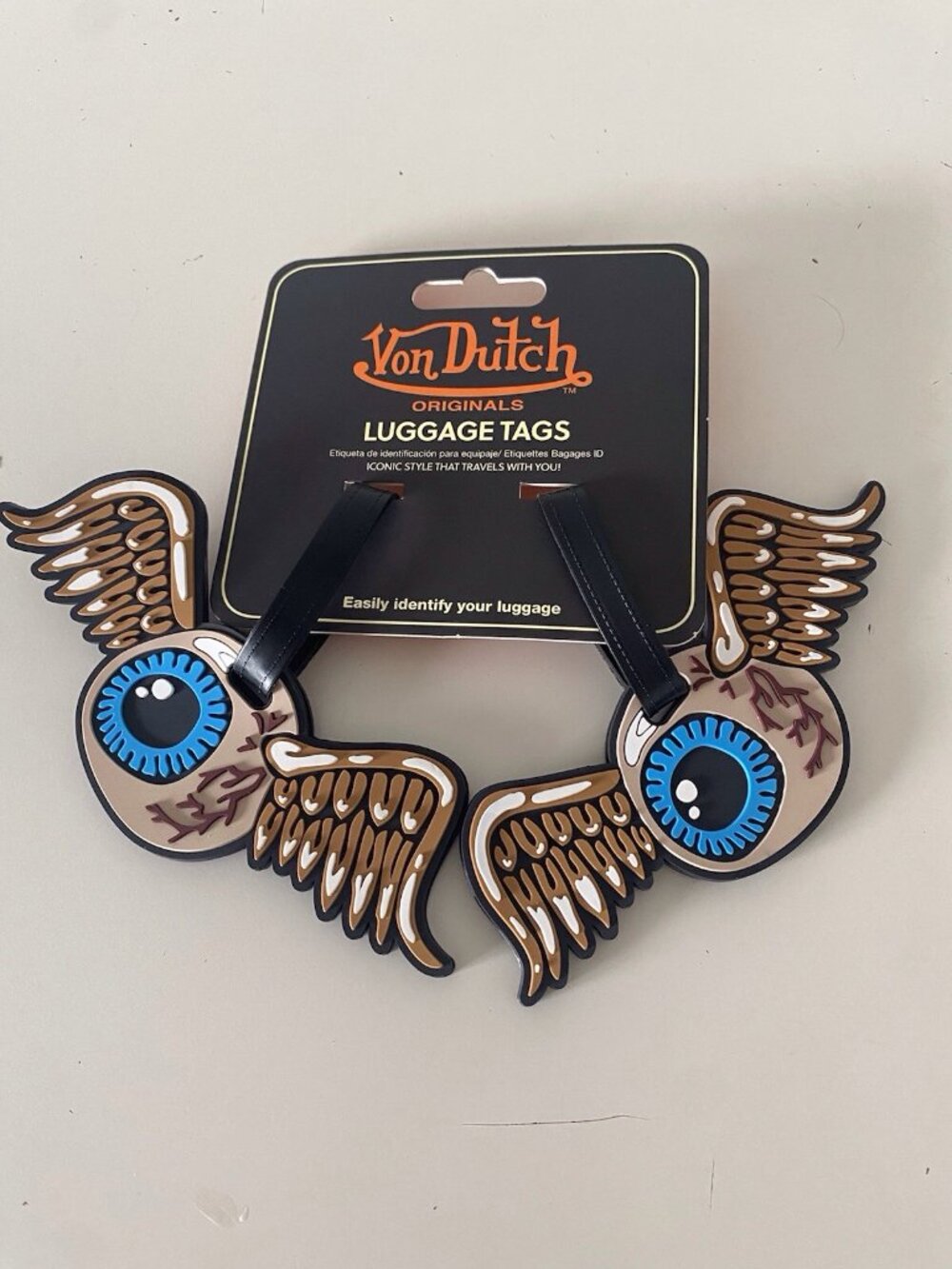 2 Pack Von Dutch Flying Eyeball Suitcase ID Tag Set With‎ Adjustable Straps NEW